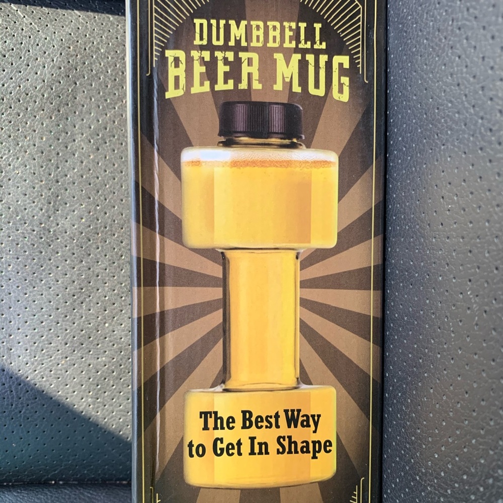 18 oz plastic dumb bell beer mug!